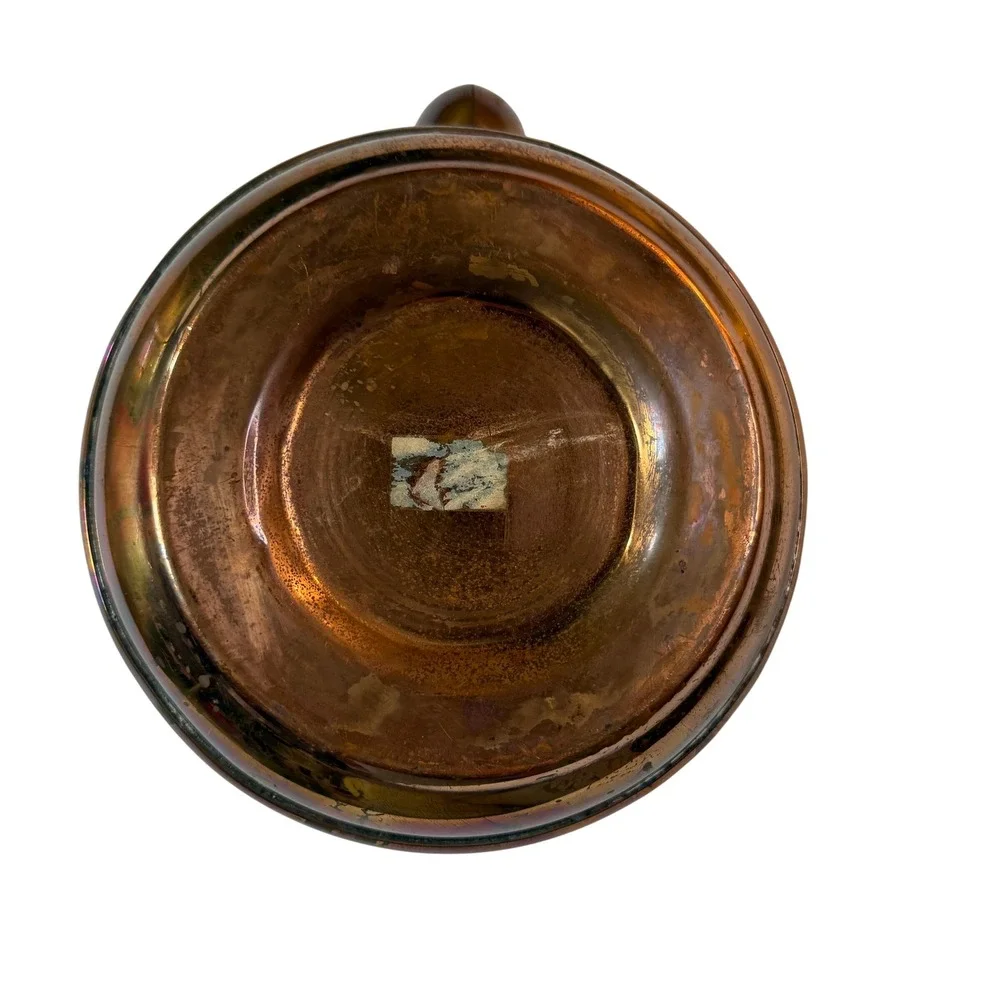 Vintage MCM Copper Tea Kettle Etched Floral Swan Spout Wood Handle‎ Rustic Decor